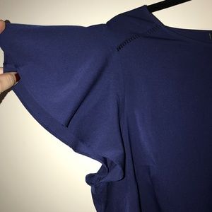 Navy Blouse with Ruffled Sleeves